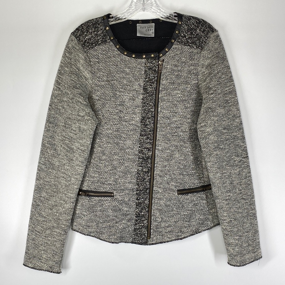 Ruff Hewn Asymmetrical Zip Up Tweed Black Gray Blazer Jacket Size Small